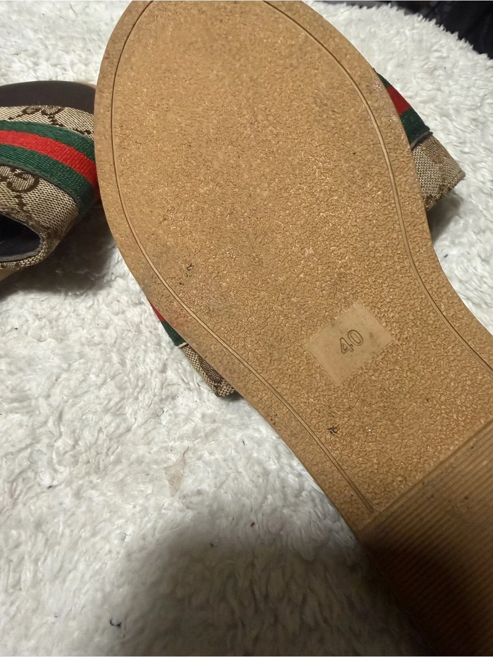 Gucci Beige GG Canvas Slippers with Red & Green Web and Gold Double G - Picture 4 of 6